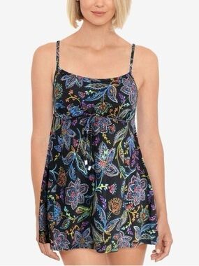 Swim Solutions Floral Swim Dress Size 12 Empire Waist Tummy Control NWT